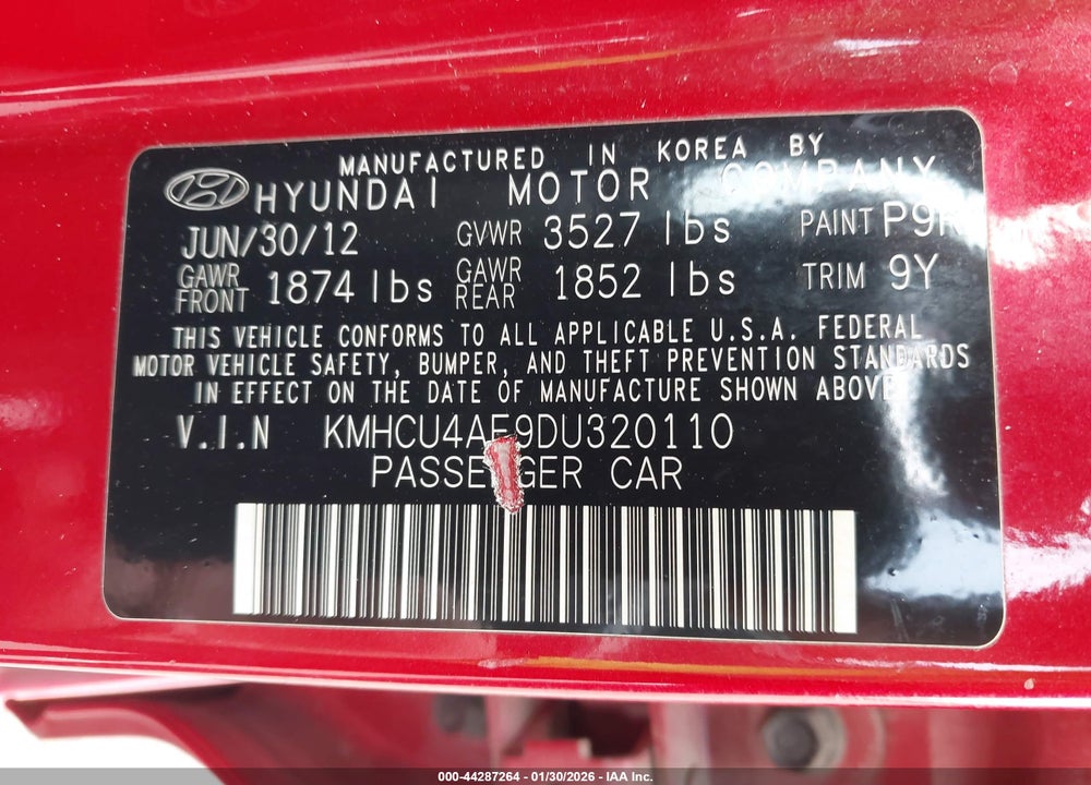2013 HYUNDAI ACCENT GLS VIN: KMHCU4AE9DU320110