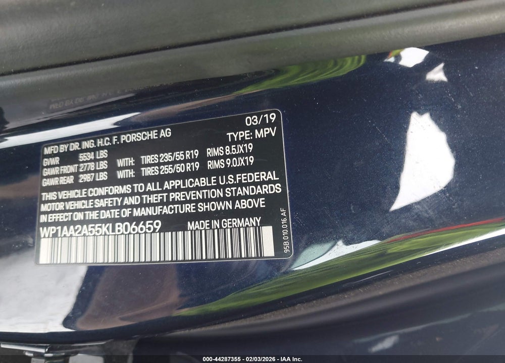 2019 PORSCHE MACAN VIN: WP1AA2A55KLB06659
