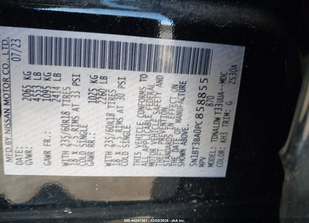 2023 NISSAN ROGUE SV FWD VIN: 5N1BT3BA0PC858855