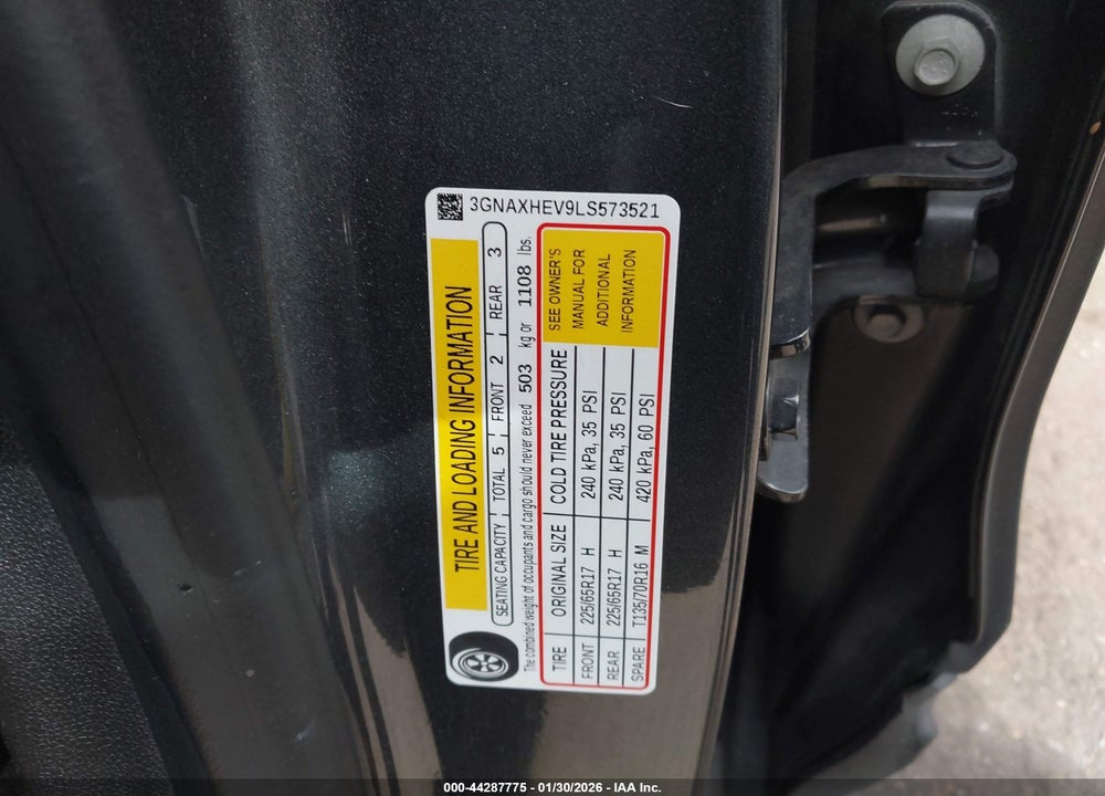 2020 CHEVROLET EQUINOX FWD LS VIN: 3GNAXHEV9LS573521