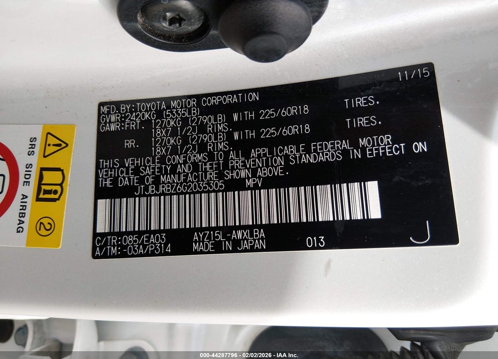 2016 LEXUS NX 300H VIN: JTJBJRBZ6G2035305