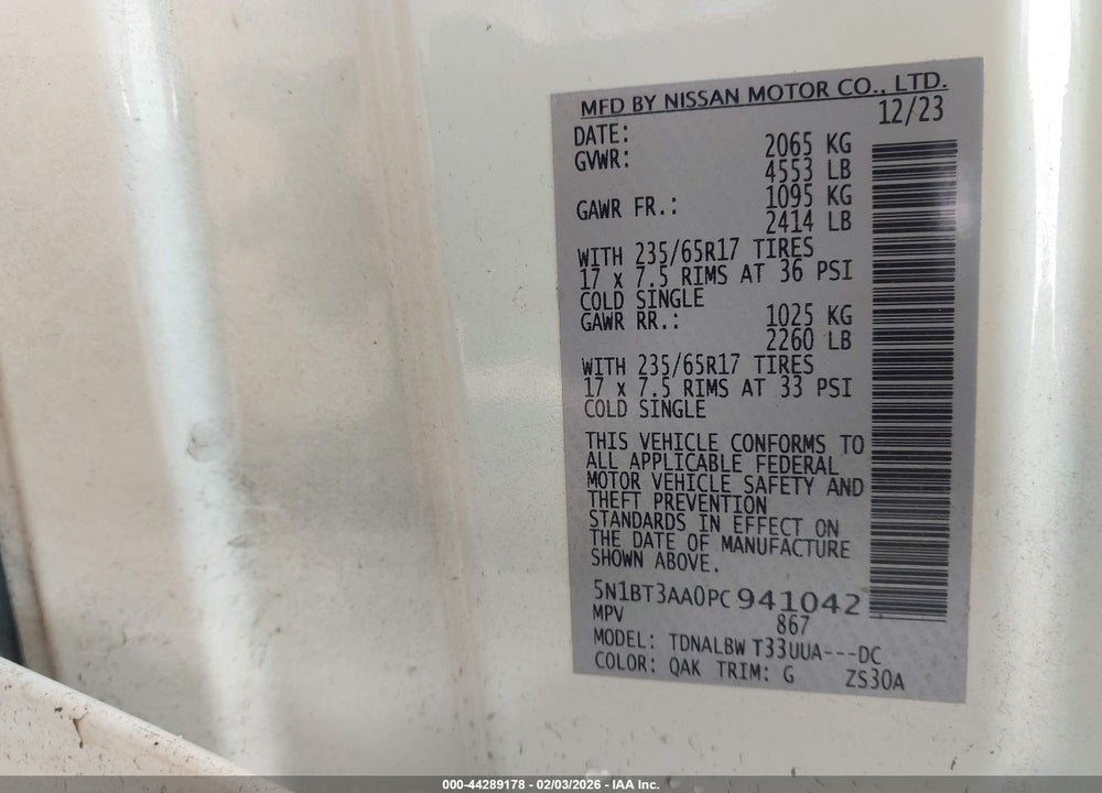 2023 NISSAN ROGUE S FWD VIN: 5N1BT3AA0PC941042