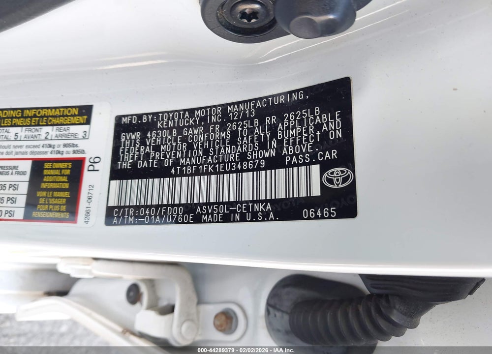 2014 TOYOTA CAMRY LE VIN: 4T1BF1FK1EU348679