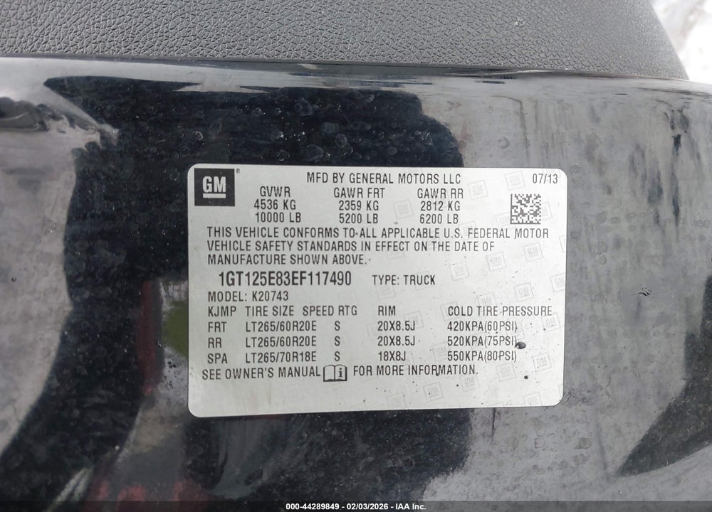2014 GMC SIERRA 2500HD DENALI VIN: 1GT125E83EF117490