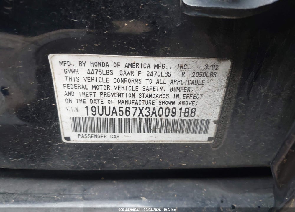 2003 ACURA TL 3.2 VIN: 19UUA567X3A009188