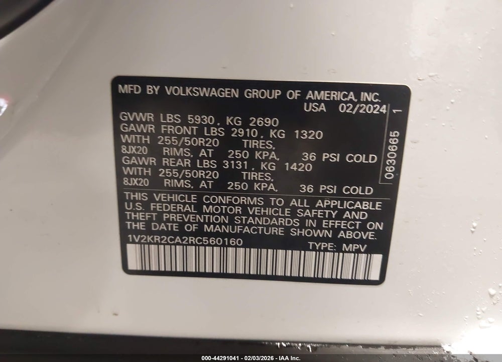 2024 VOLKSWAGEN ATLAS 2.0T SE W/TECHNOLOGY VIN: 1V2KR2CA2RC560160