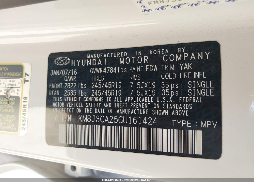 2016 HYUNDAI TUCSON LIMITED VIN: KM8J3CA25GU161424