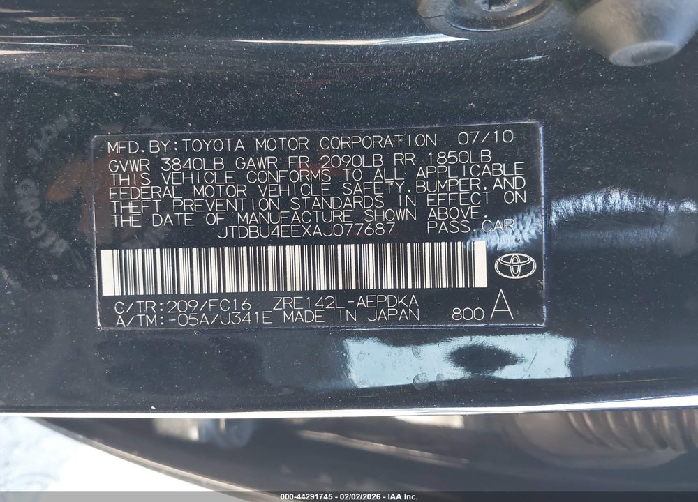 2010 TOYOTA COROLLA LE VIN: JTDBU4EEXAJ077687