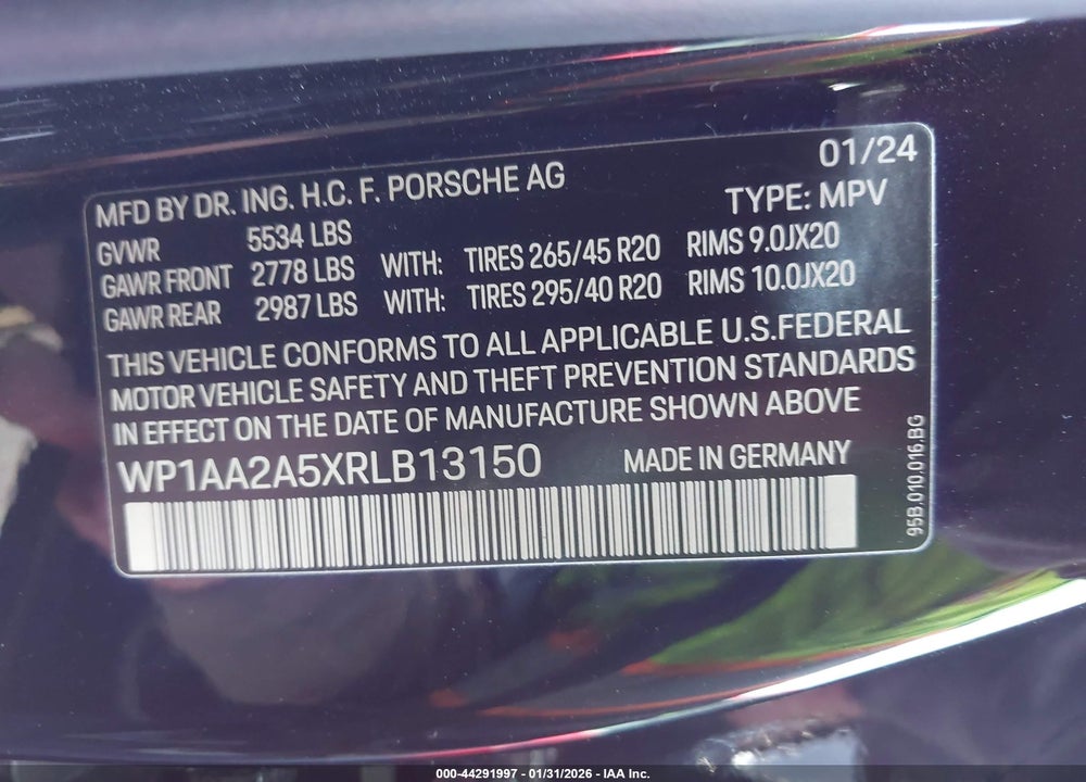 2024 PORSCHE MACAN T VIN: WP1AA2A5XRLB13150