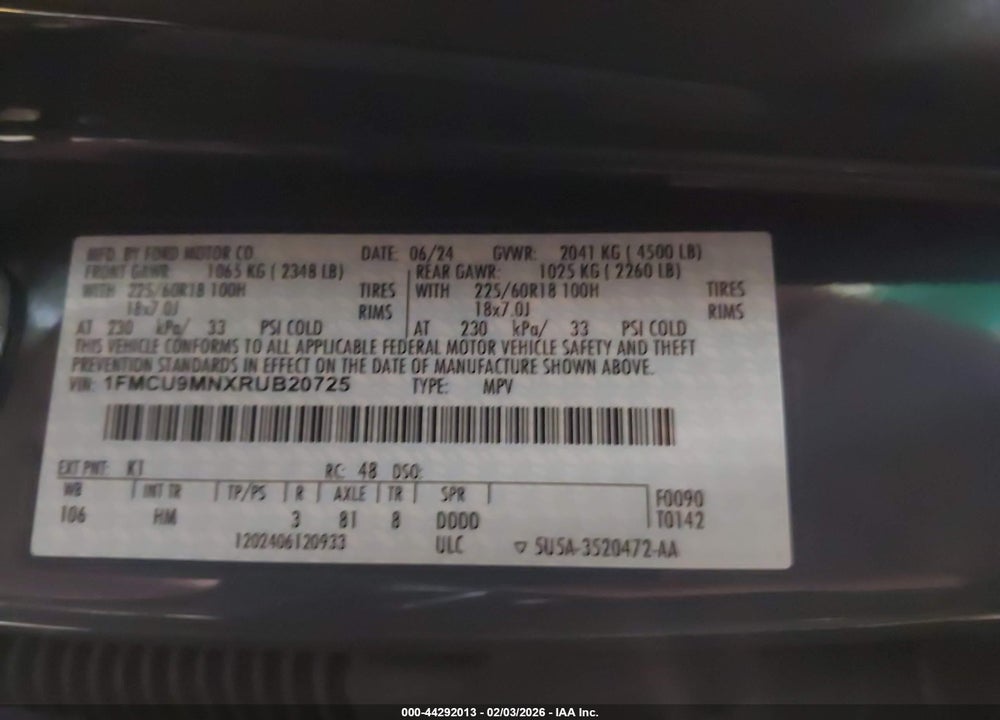 2024 FORD ESCAPE ST-LINE VIN: 1FMCU9MNXRUB20725