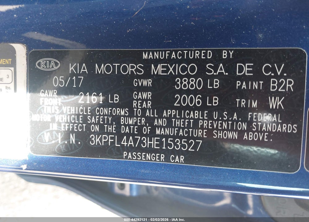 2017 KIA FORTE LX VIN: 3KPFL4A73HE153527