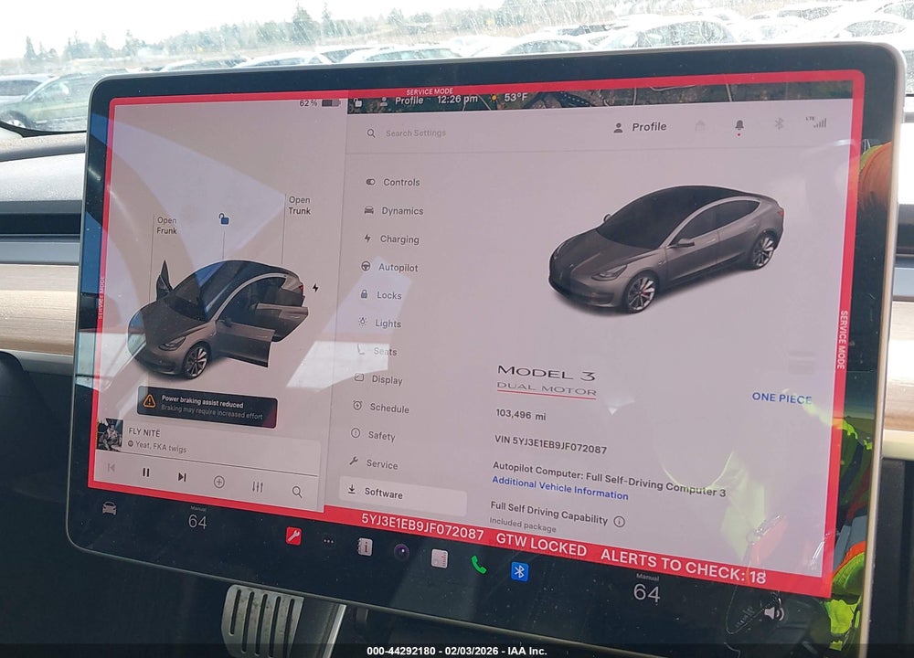 2018 TESLA MODEL 3 LONG RANGE/PERFORMANCE VIN: 5YJ3E1EB9JF072087