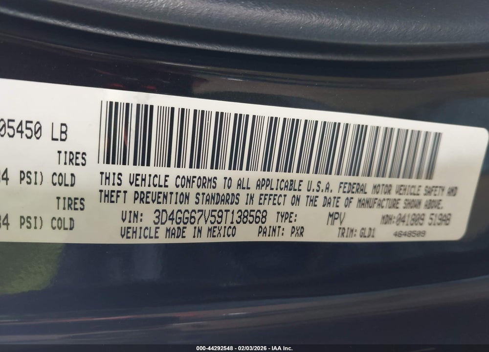 2009 DODGE JOURNEY R/T VIN: 3D4GG67V59T138568