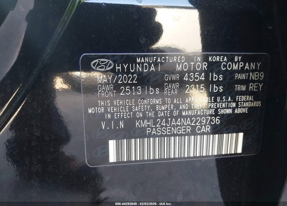 2022 HYUNDAI SONATA SE VIN: KMHL24JA4NA229736