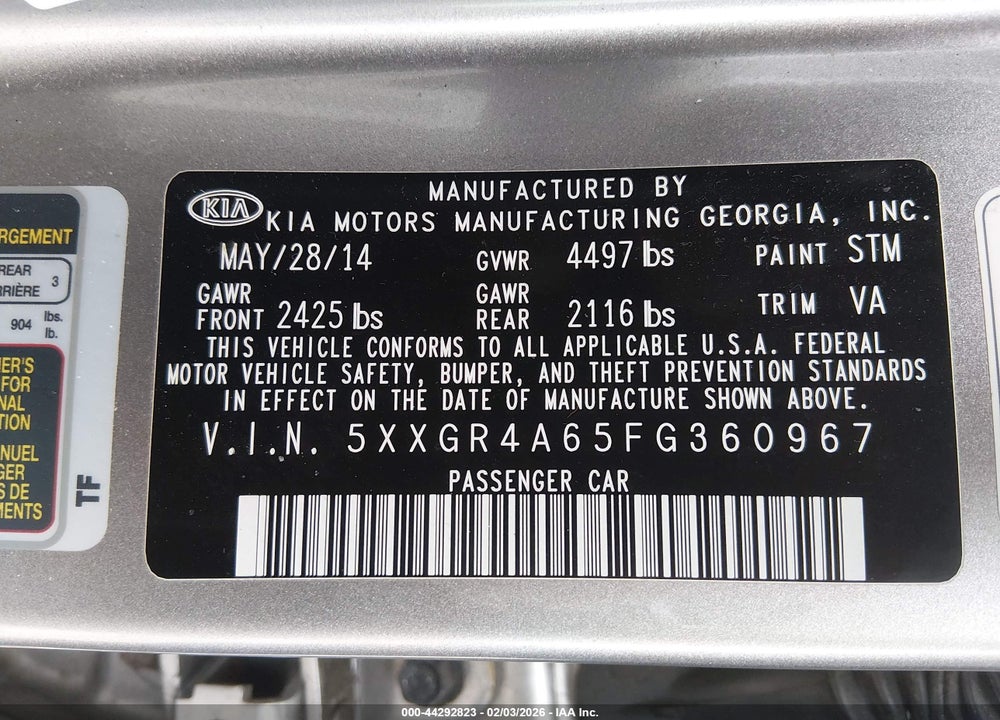 2015 KIA OPTIMA SX TURBO VIN: 5XXGR4A65FG360967