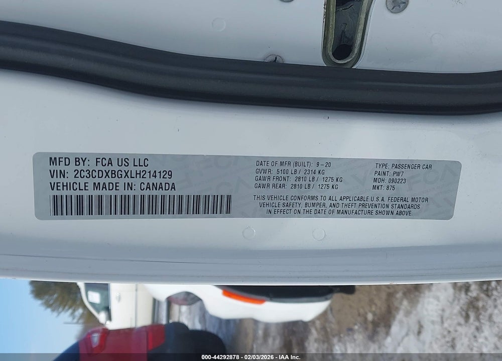 2020 DODGE CHARGER SXT RWD VIN: 2C3CDXBGXLH214129