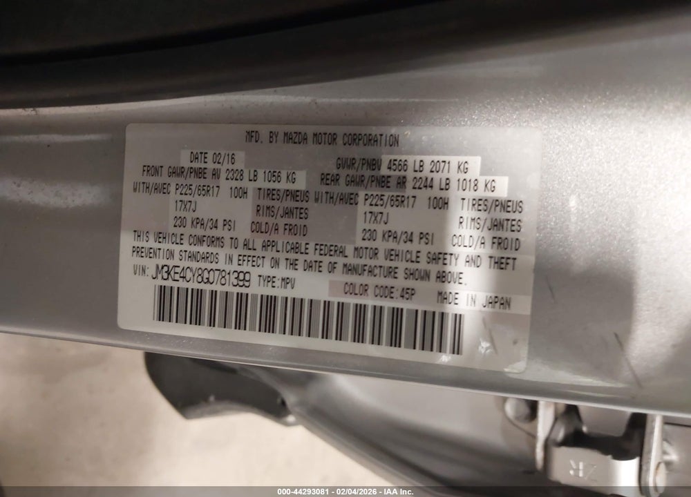 2016 MAZDA CX-5 TOURING VIN: JM3KE4CY8G0781399