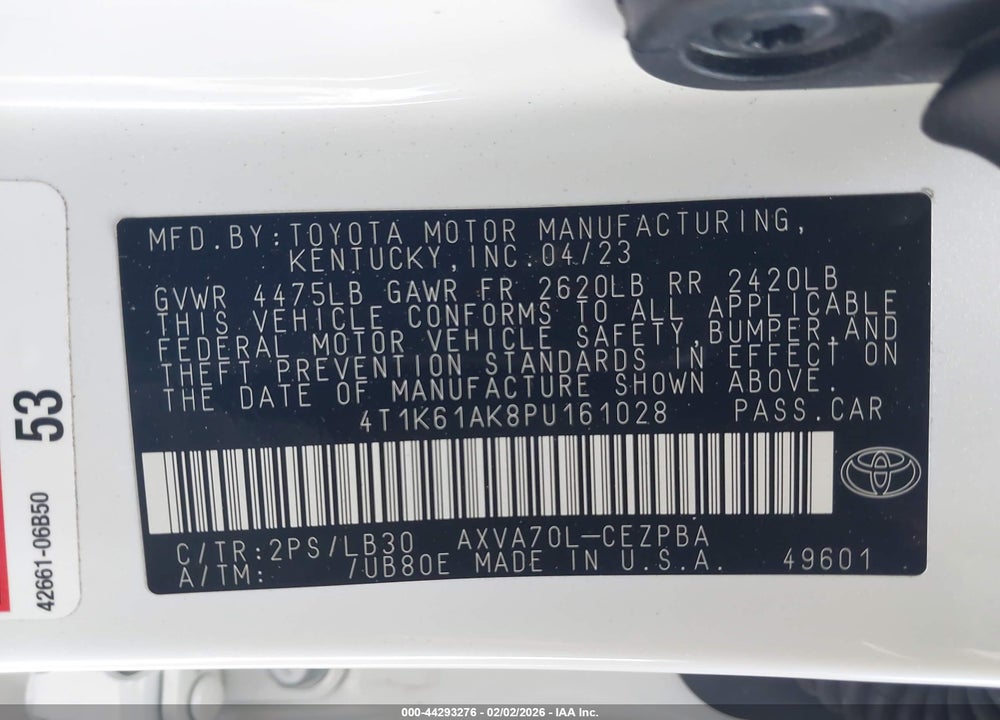 2023 TOYOTA CAMRY XSE VIN: 4T1K61AK8PU161028