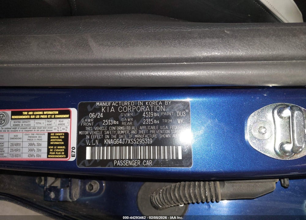 2025 KIA K5 GT-LINE VIN: KNAG64J7XS5295319