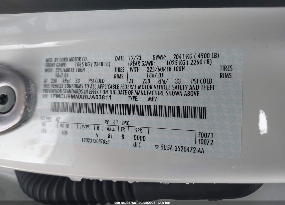 2024 FORD ESCAPE ST-LINE VIN: 1FMCU9MNXRUA03811