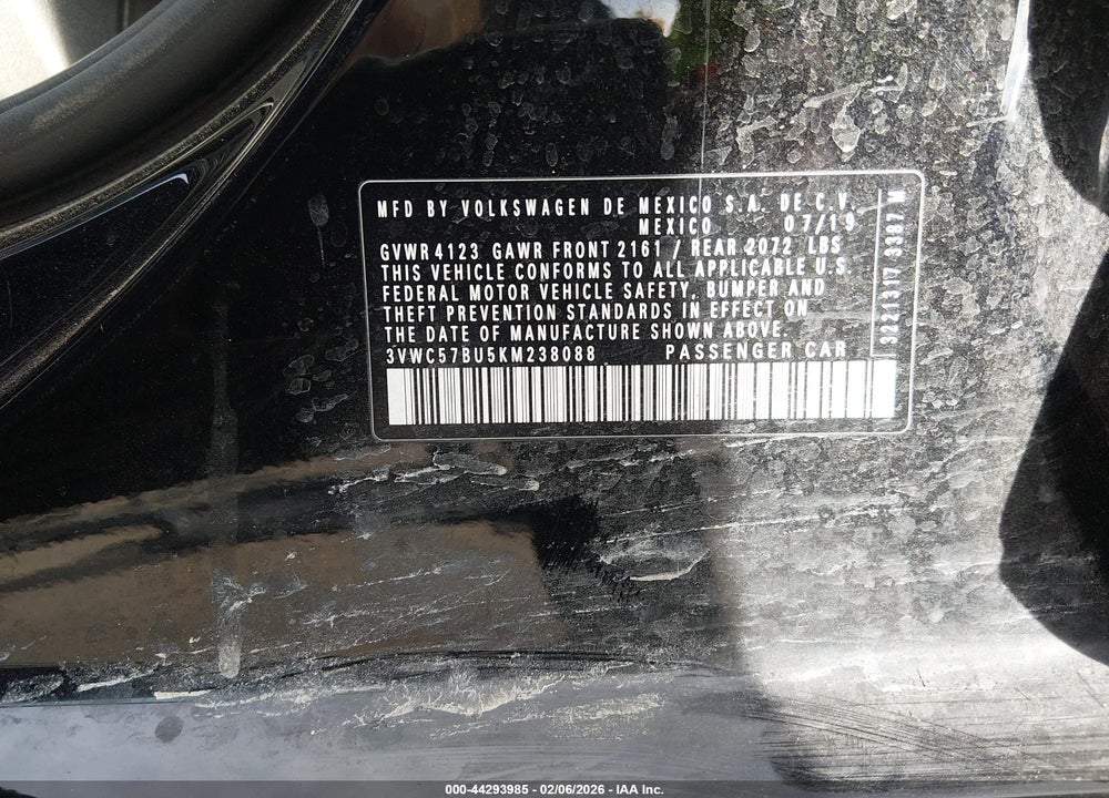 2019 VOLKSWAGEN JETTA 1.4T R-LINE/1.4T S/1.4T SE VIN: 3VWC57BU5KM238088