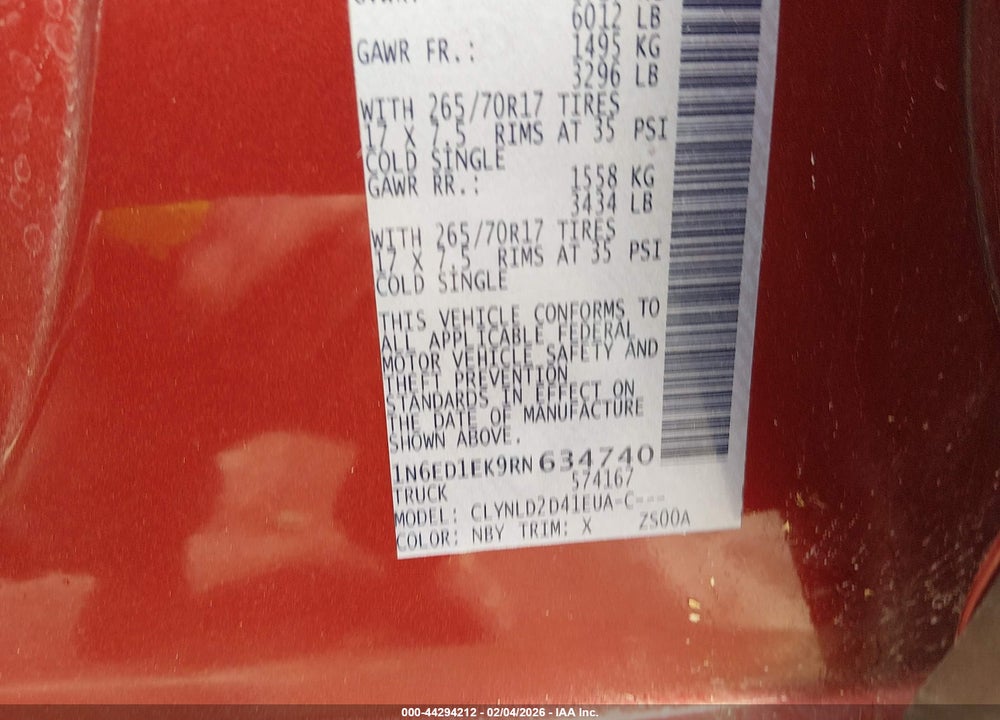 2024 NISSAN FRONTIER PRO-4X 4X4 VIN: 1N6ED1EK9RN634740