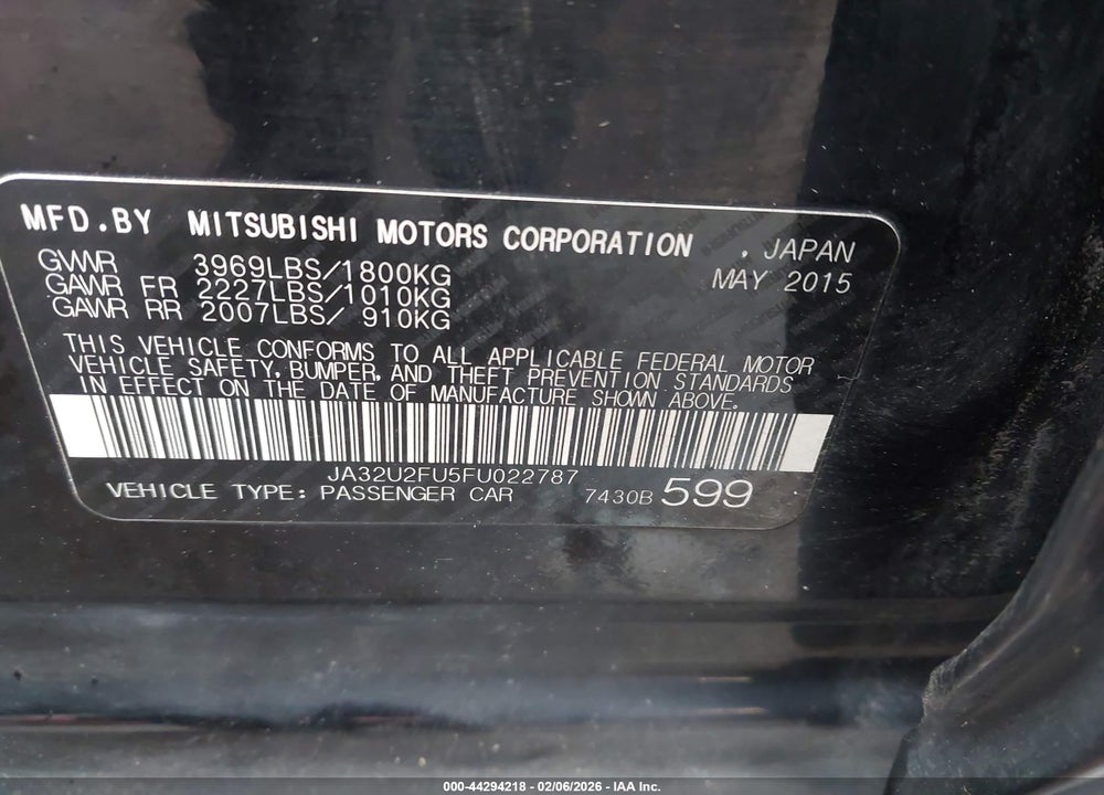 2015 MITSUBISHI LANCER ES VIN: JA32U2FU5FU022787
