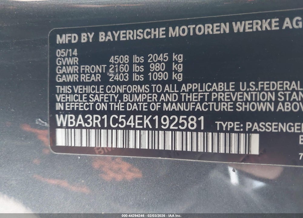2014 BMW 435I VIN: WBA3R1C54EK192581