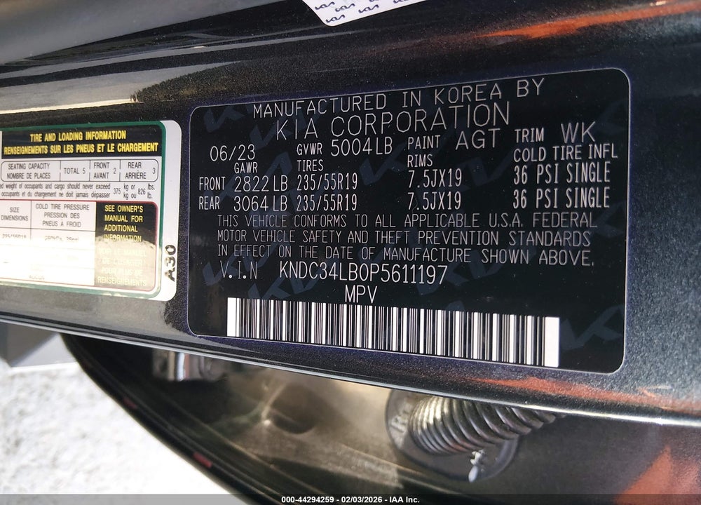 2023 KIA EV6 LIGHT VIN: KNDC34LB0P5611197