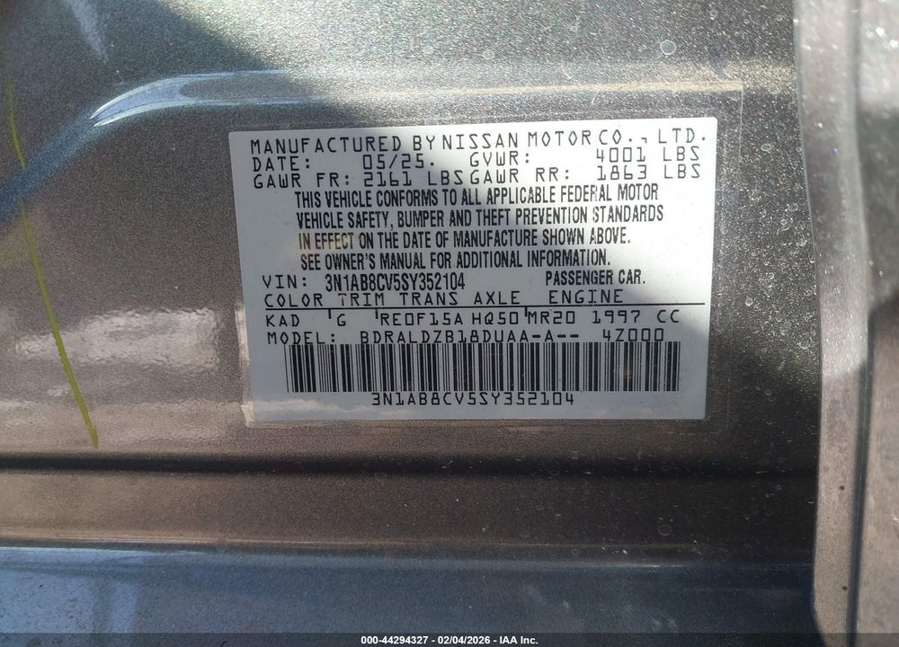 2025 NISSAN SENTRA SV VIN: 3N1AB8CV5SY352104
