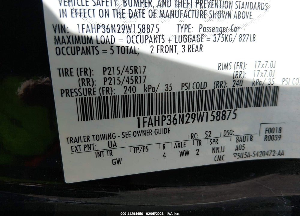 2009 FORD FOCUS SES VIN: 1FAHP36N29W158875