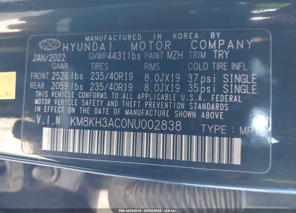 2022 HYUNDAI KONA N VIN: KM8KH3AC0NU002838