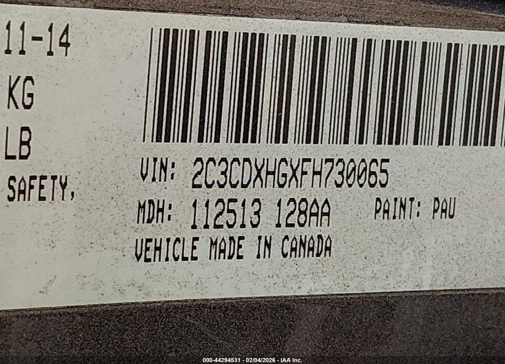 2015 DODGE CHARGER SXT VIN: 2C3CDXHGXFH730065