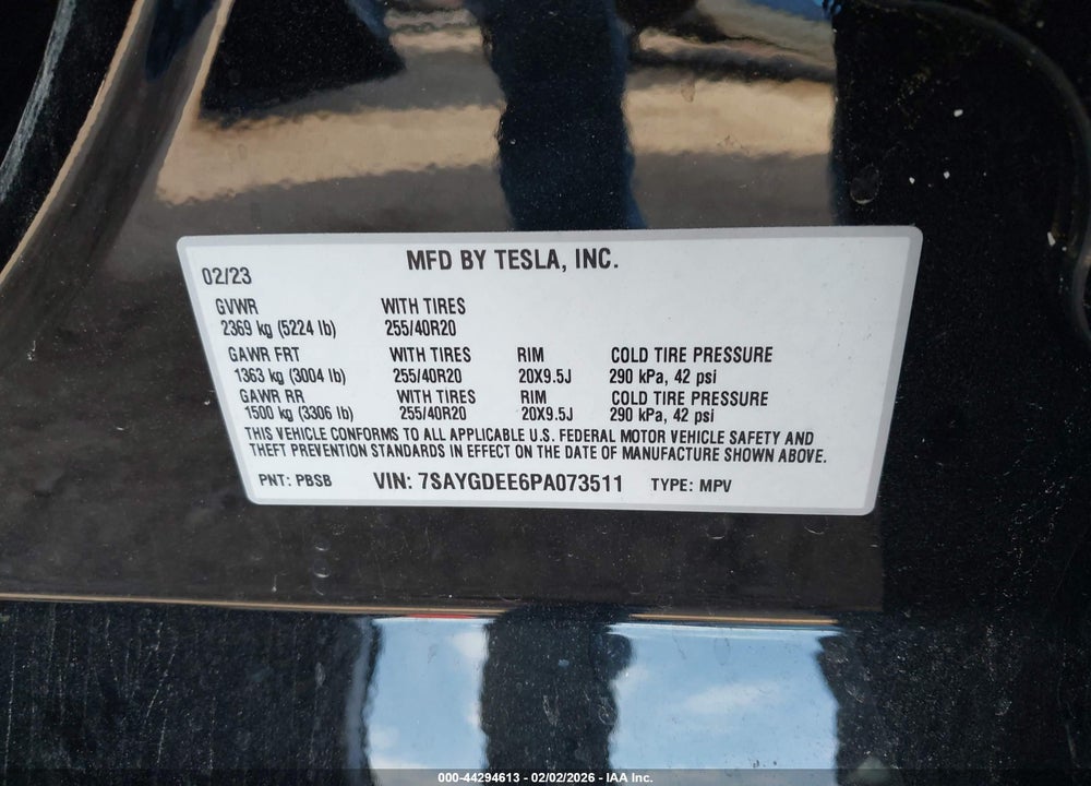 2023 TESLA MODEL Y AWD/LONG RANGE DUAL MOTOR ALL-WHEEL DRIVE VIN: 7SAYGDEE6PA073511
