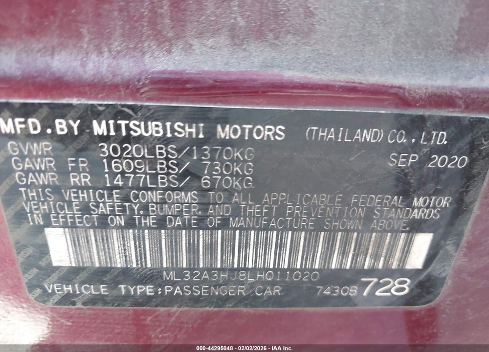 2020 MITSUBISHI MIRAGE ES/SE VIN: ML32A3HJ8LH011020