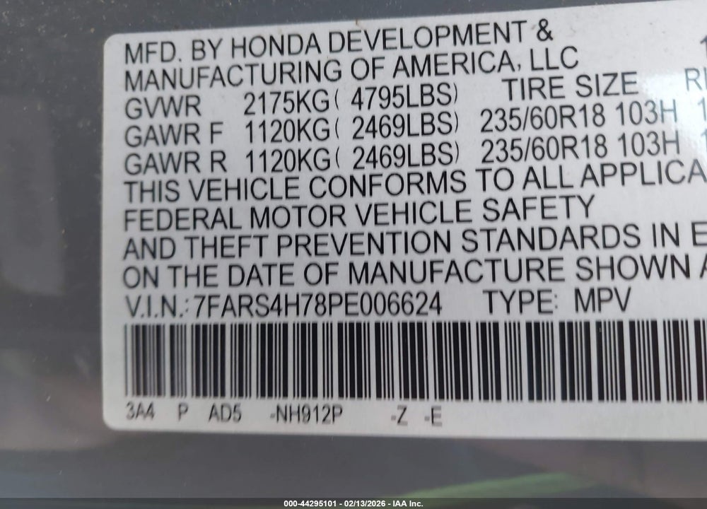 2023 HONDA CR-V EX-L AWD VIN: 7FARS4H78PE006624