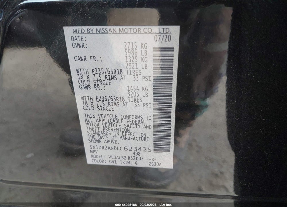 2020 NISSAN PATHFINDER S 2WD VIN: 5N1DR2AN6LC623425