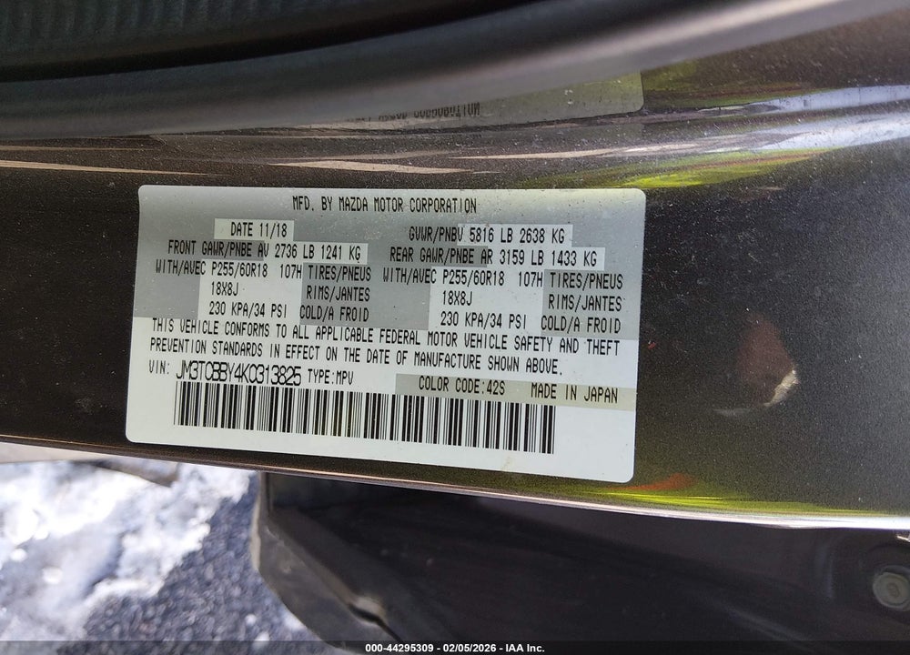 2019 MAZDA CX-9 SPORT VIN: JM3TCBBY4K0313825