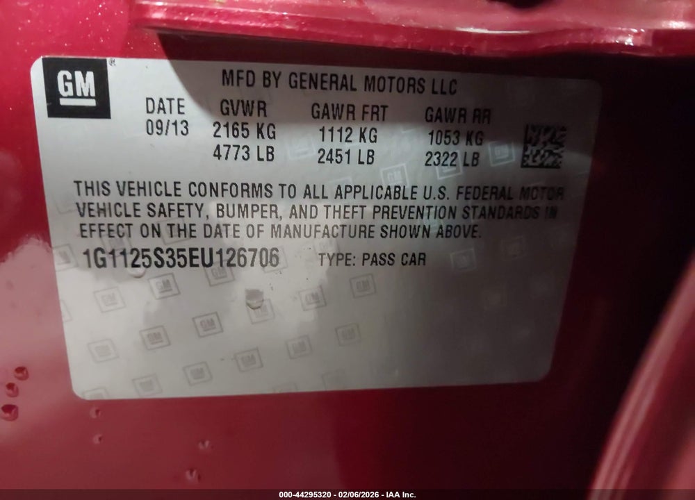 2014 CHEVROLET IMPALA 2LT VIN: 1G1125S35EU126706