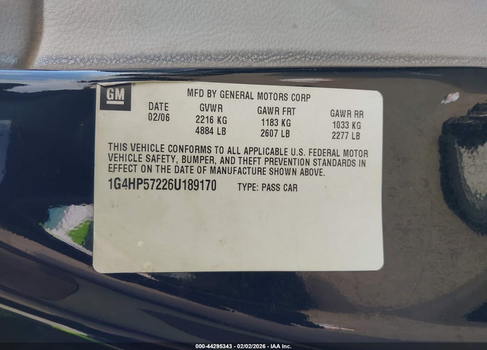 2006 BUICK LUCERNE CX VIN: 1G4HP57226U189170