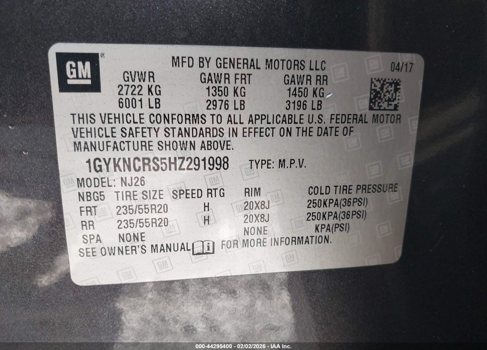 2017 CADILLAC XT5 PREMIUM LUXURY VIN: 1GYKNCRS5HZ291998
