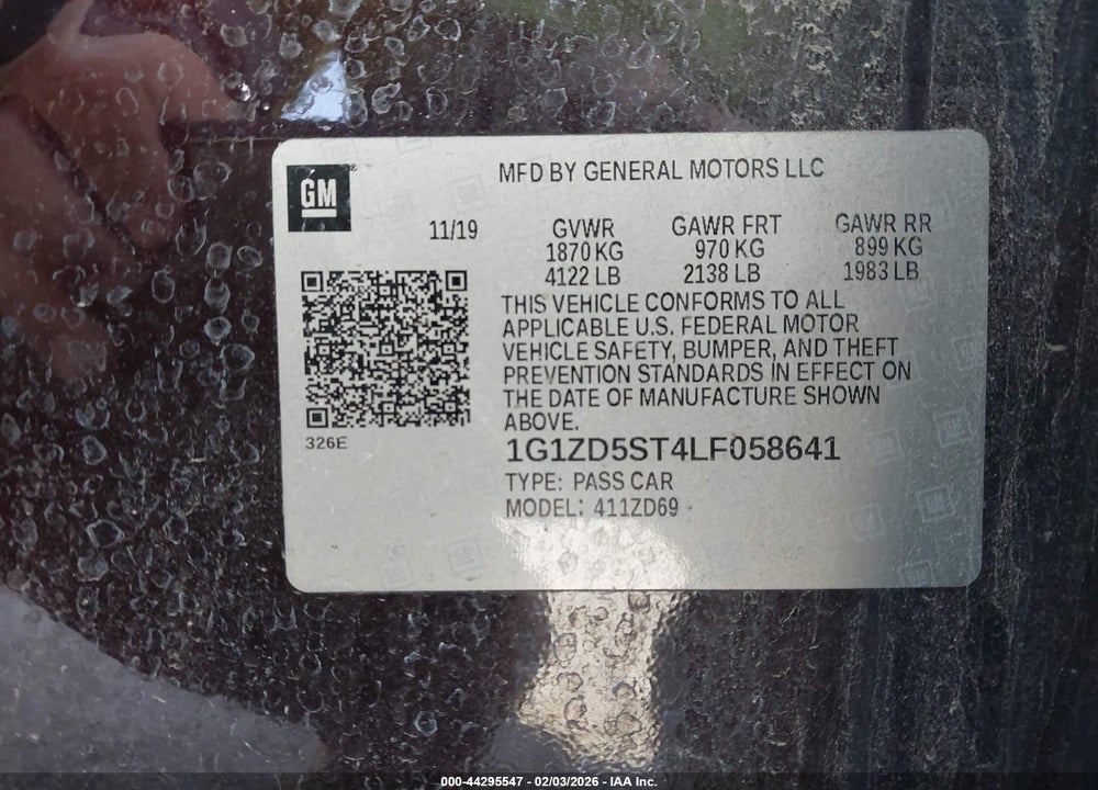 2020 CHEVROLET MALIBU FWD LT VIN: 1G1ZD5ST4LF058641