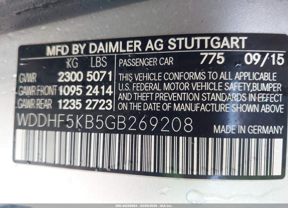 2016 MERCEDES-BENZ E 350 VIN: WDDHF5KB5GB269208