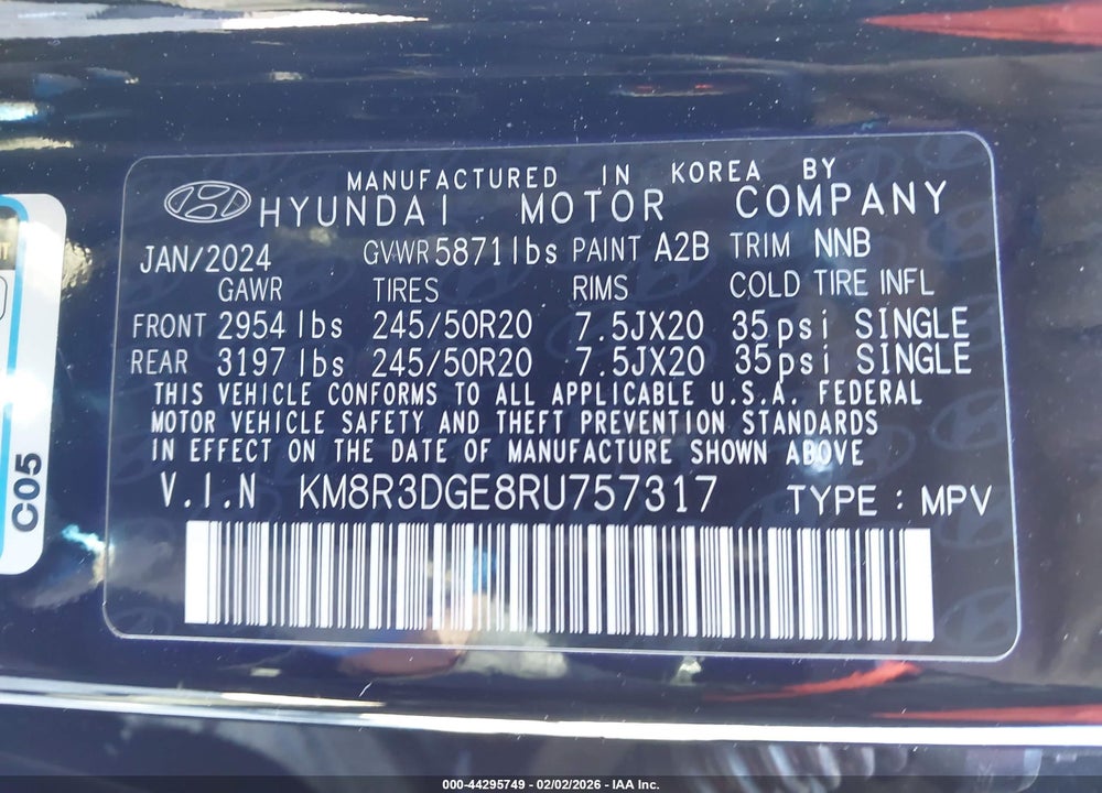 2024 HYUNDAI PALISADE XRT VIN: KM8R3DGE8RU757317