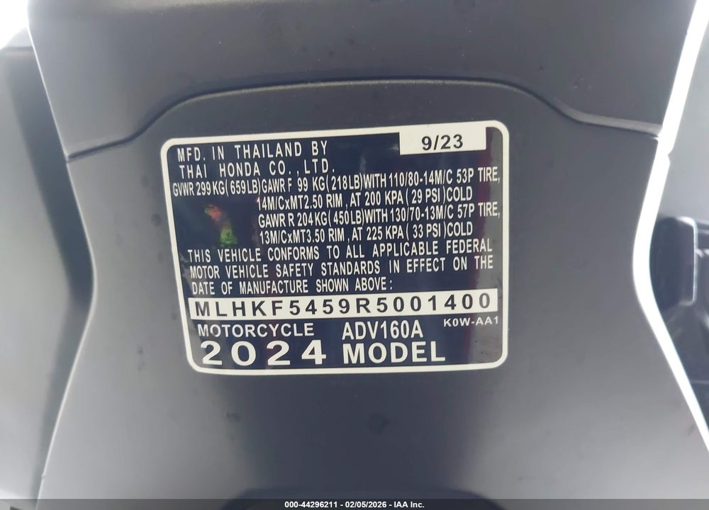 2024 HONDA ADV160 A VIN: MLHKF5459R5001400