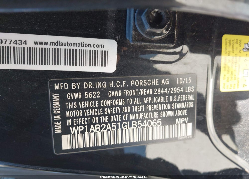 2016 PORSCHE MACAN S VIN: WP1AB2A51GLB54065