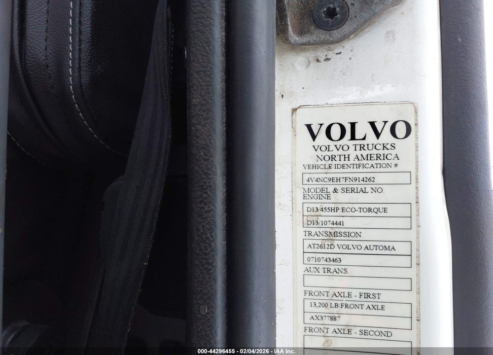 2015 VOLVO VN VNL VIN: 4V4NC9EH7FN914262