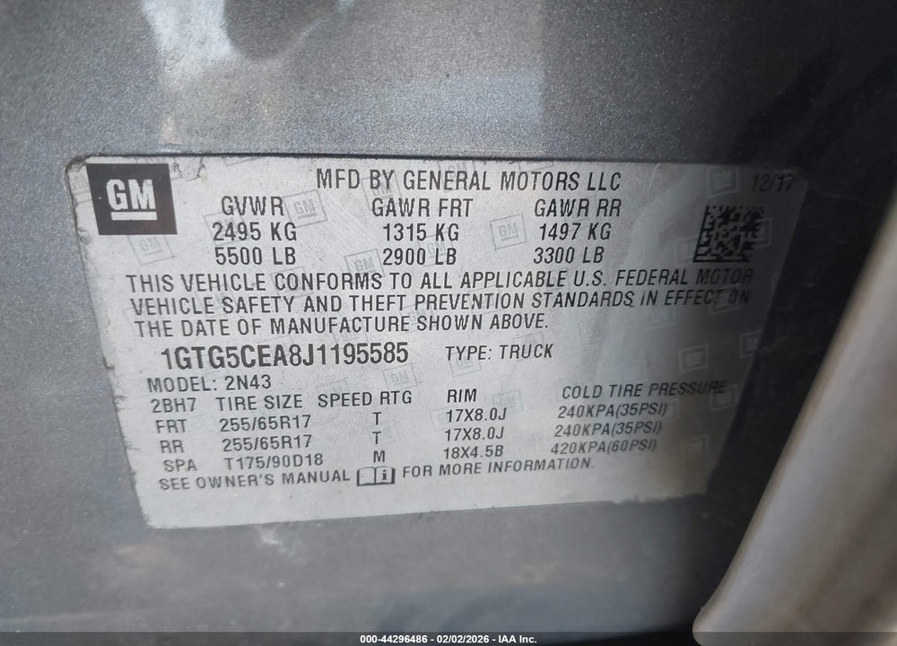 2018 GMC CANYON SLE VIN: 1GTG5CEA8J1195585