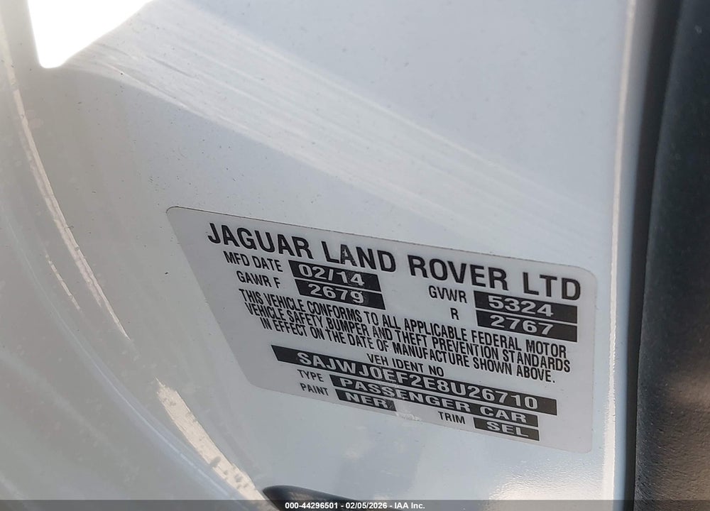 2014 JAGUAR XF V6 SC VIN: SAJWJ0EF2E8U26710