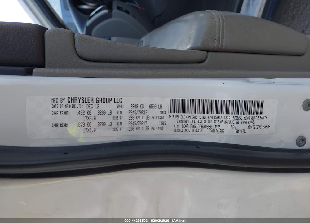 2013 JEEP GRAND CHEROKEE LAREDO VIN: 1C4RJFAG1DC630990